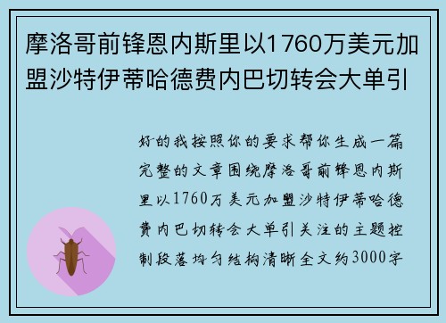 摩洛哥前锋恩内斯里以1760万美元加盟沙特伊蒂哈德费内巴切转会大单引关注